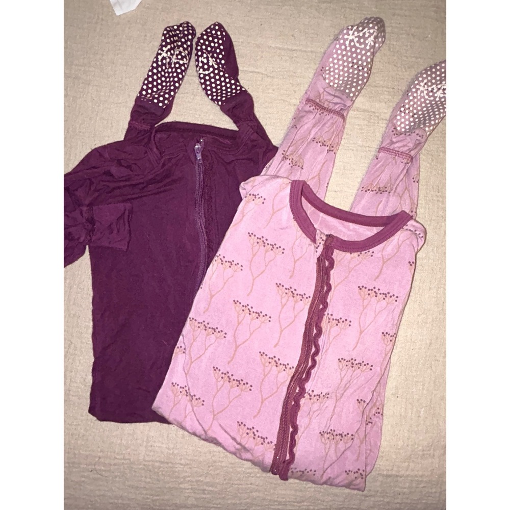 Kickee Pants Bamboo Footie Pajamas Bundle Purple Pink Floral 18-24 Months